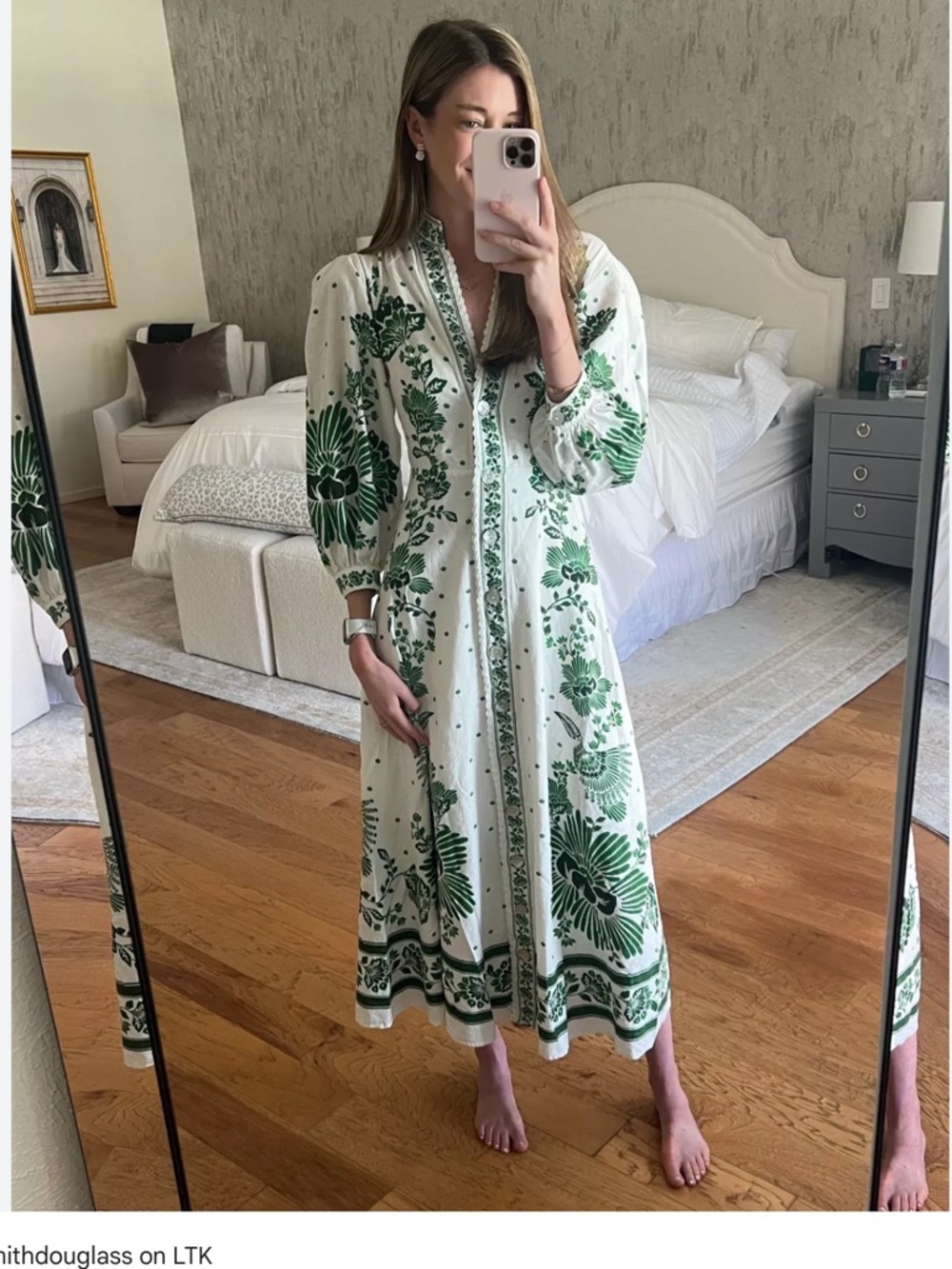 Magaschoni Green Floral Maxi Dress Button Front Influencer spring Favorite M - Picture 2 of 12